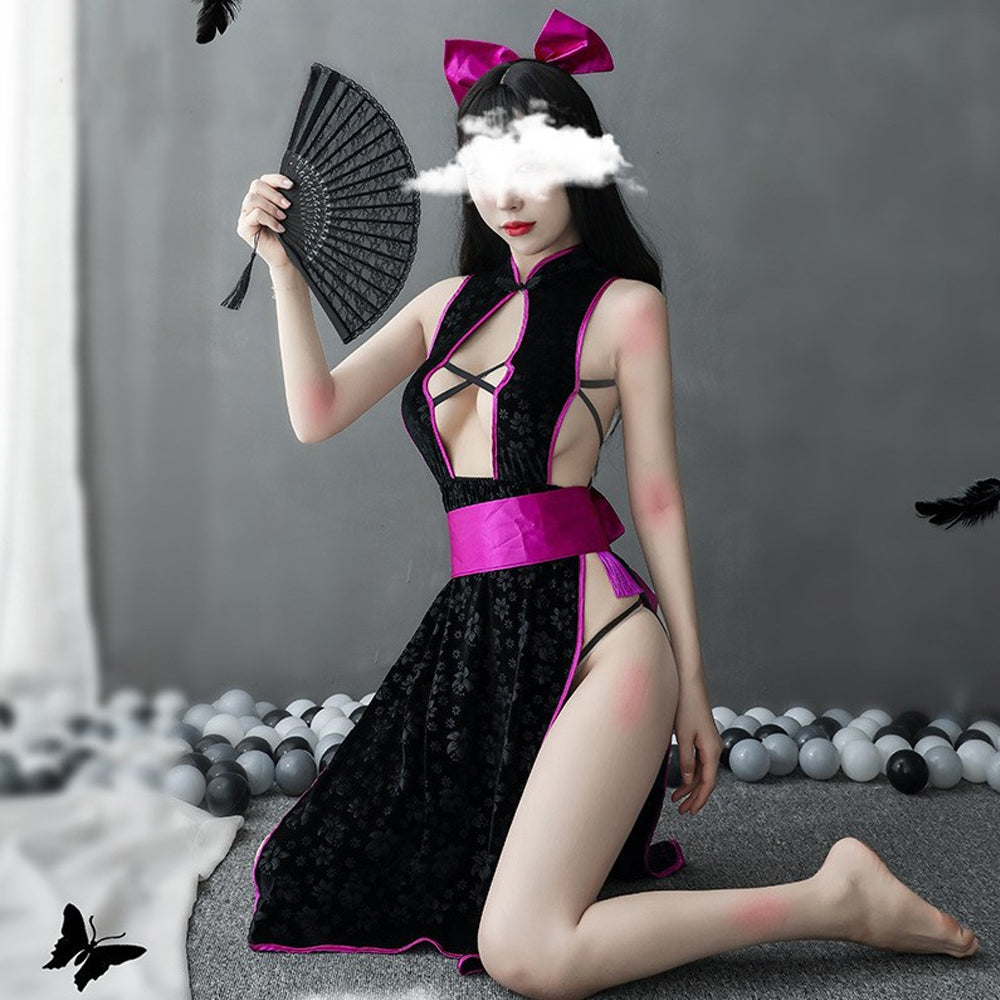 Chinese Cheongsam High Split Cross Back Strappy Anime Cosplay Costume