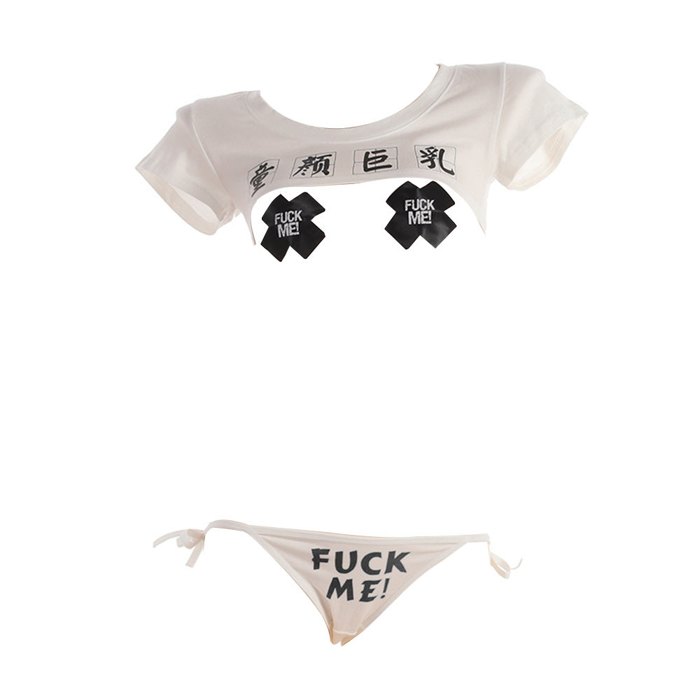 Sexy Japanese Anime Lingerie Bikini Set Crop Top Cheeky Cosplay Costume