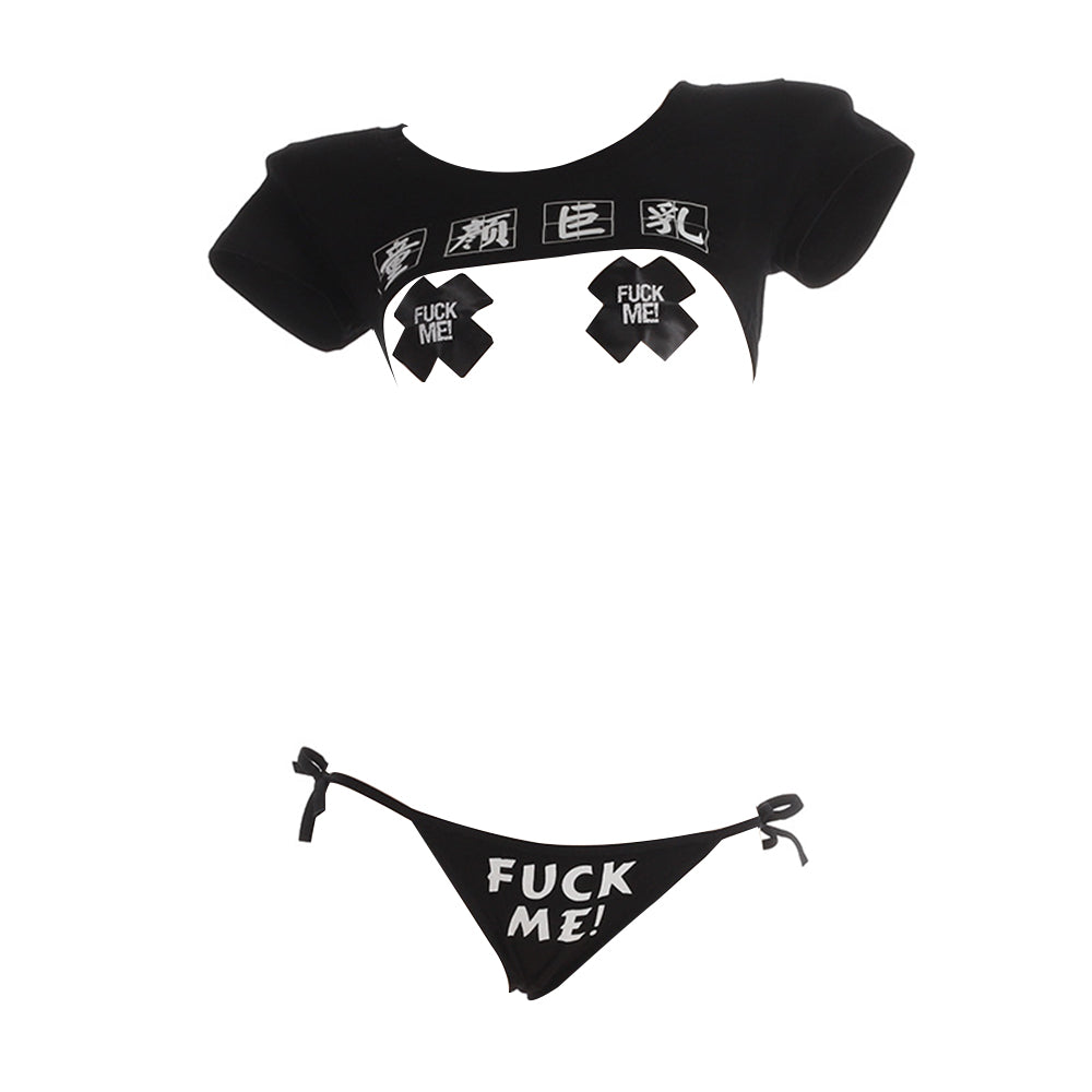 Sexy Japanese Anime Lingerie Bikini Set Crop Top Cheeky Cosplay Costume