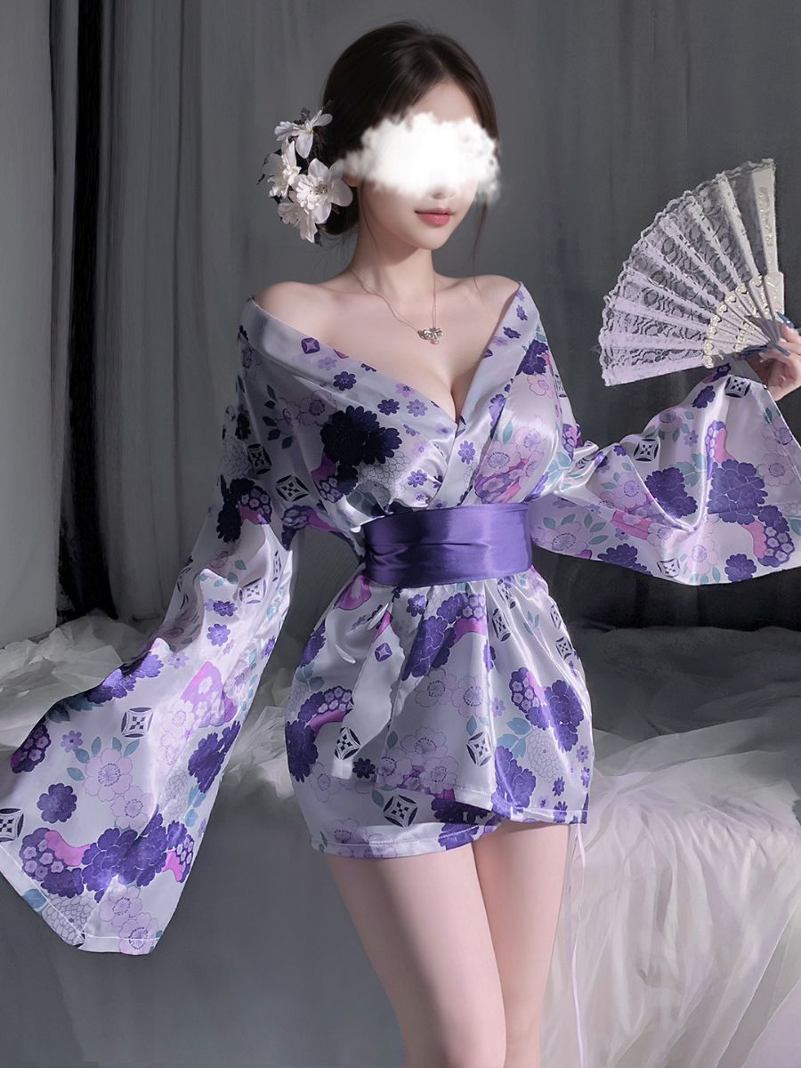 Purple Floral Print Kimono Dress