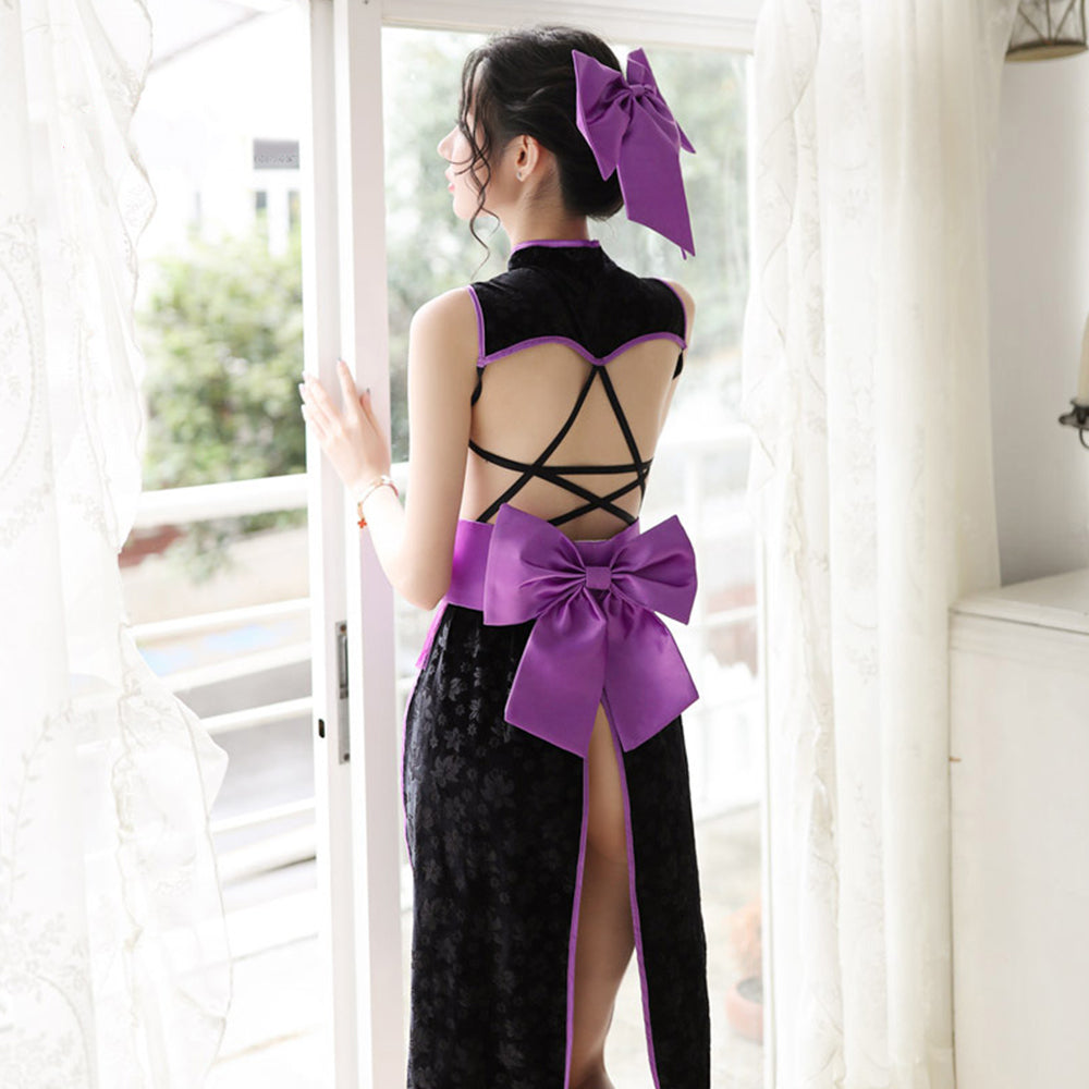Chinese Cheongsam High Split Cross Back Strappy Anime Cosplay Costume