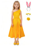 Yellow Bunny-Inspired One Shoulder Dress with Headwear
