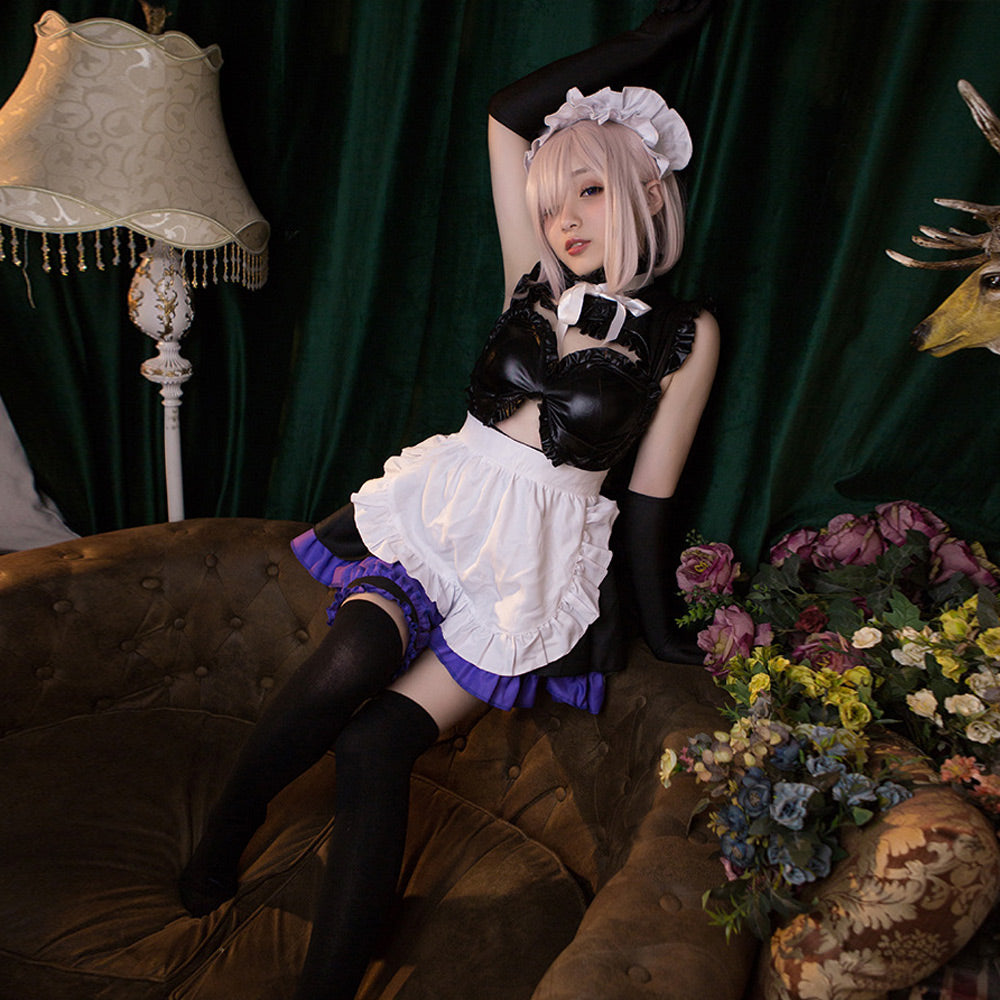 Fate Grand Order Mash Kyrielight Costume Anime FGO Matthew Maid Cosplay Outfits Latex Maid Dress with Full Set Accessories