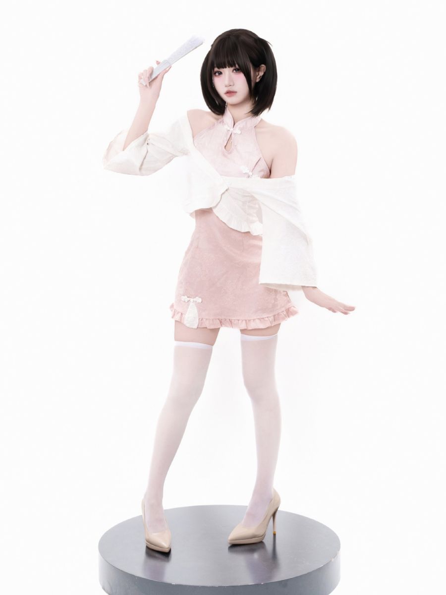 Pink Cheongsam Dress w/ Kimono Shrug