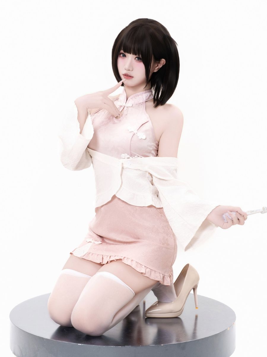 Pink Cheongsam Dress w/ Kimono Shrug