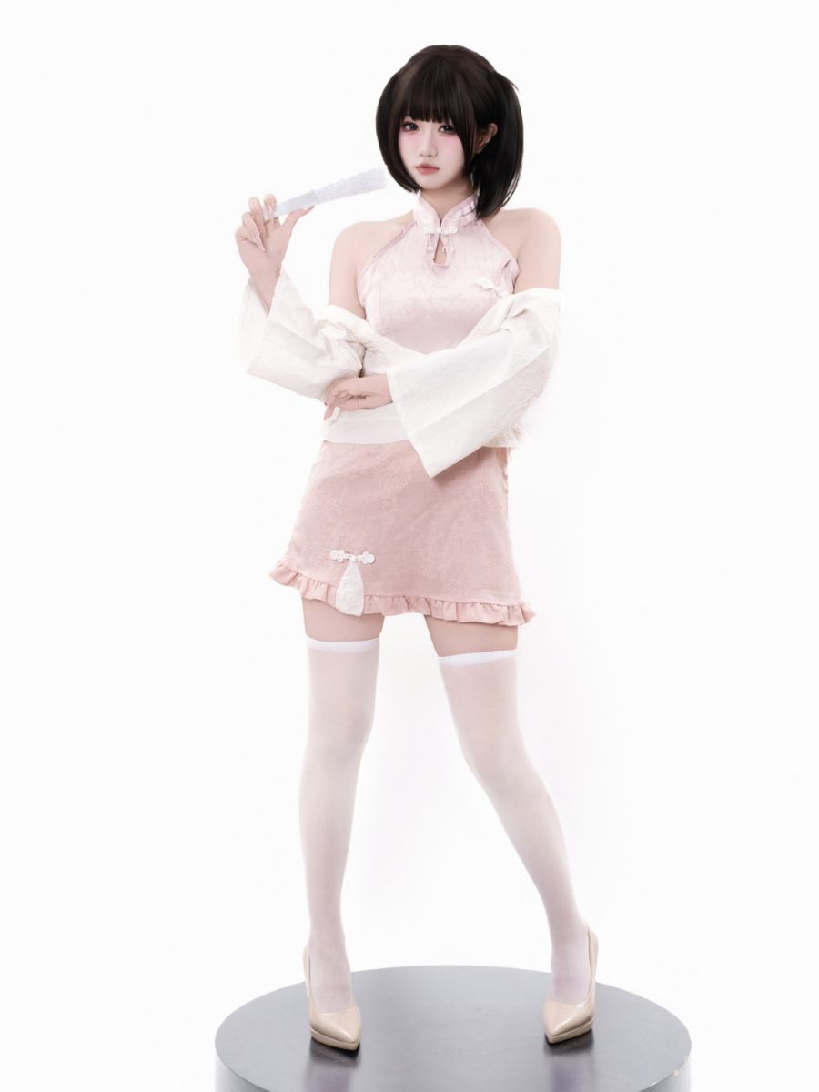 Pink Cheongsam Dress w/ Kimono Shrug
