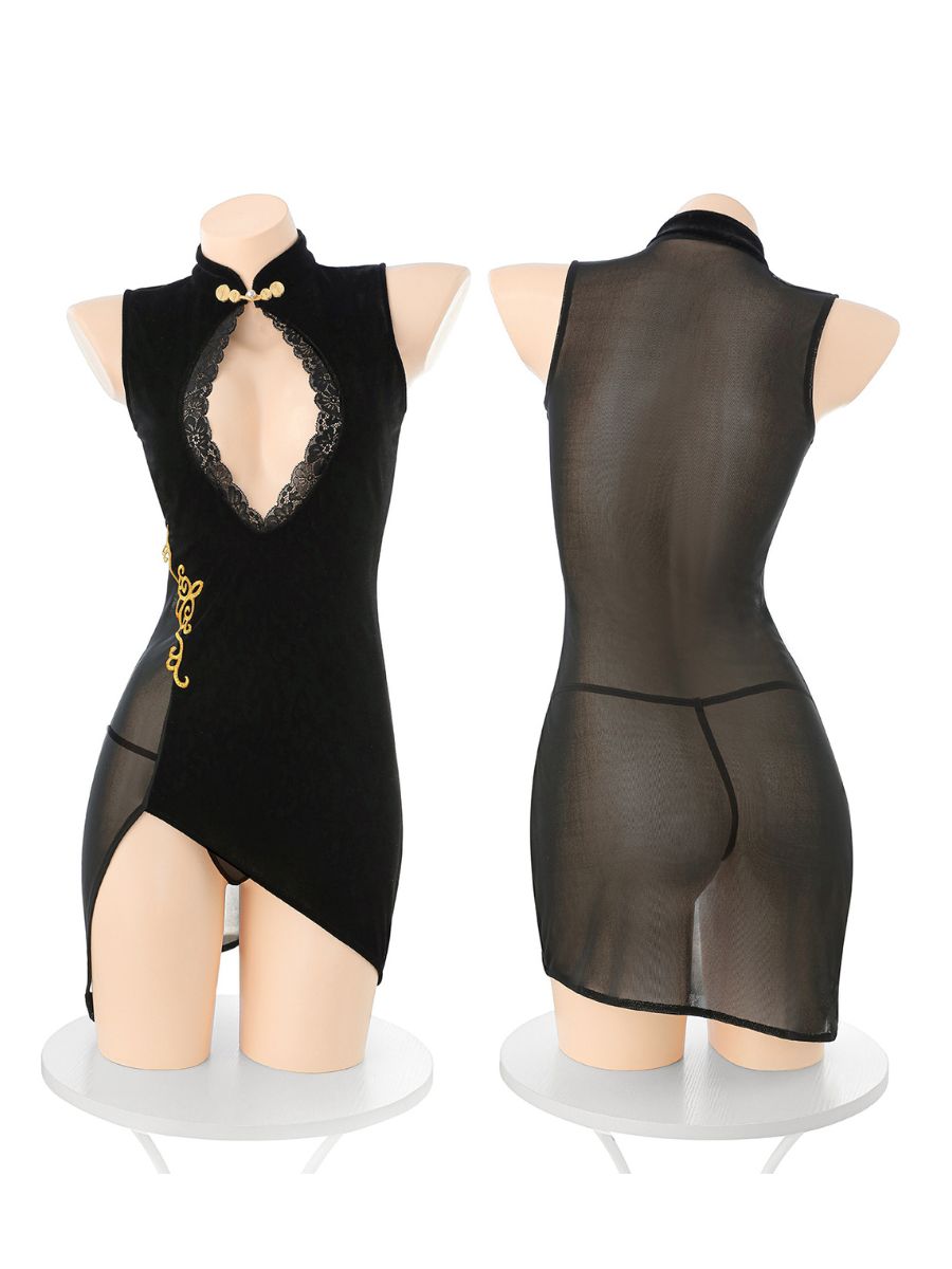 Exotic Velvet Keyhole Qipao Dress