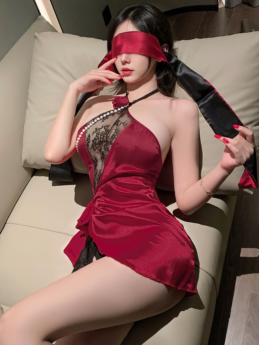 Burgundy Asymmetrical Wrap Babydoll Dress