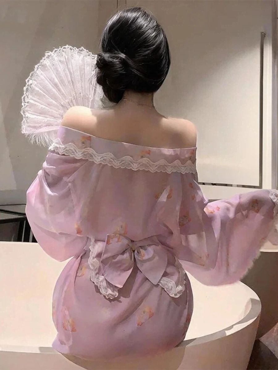 Chiffon Bunny Print Yukata Cosplay Robe