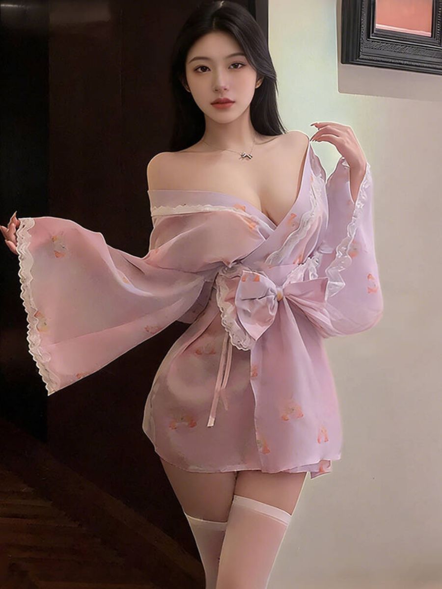 Chiffon Bunny Print Yukata Cosplay Robe