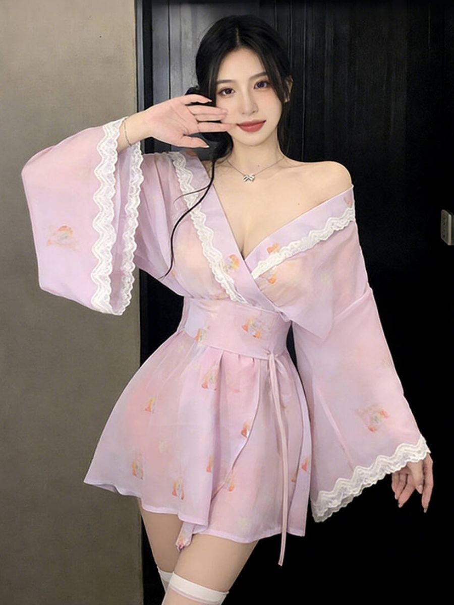 Chiffon Bunny Print Yukata Cosplay Robe