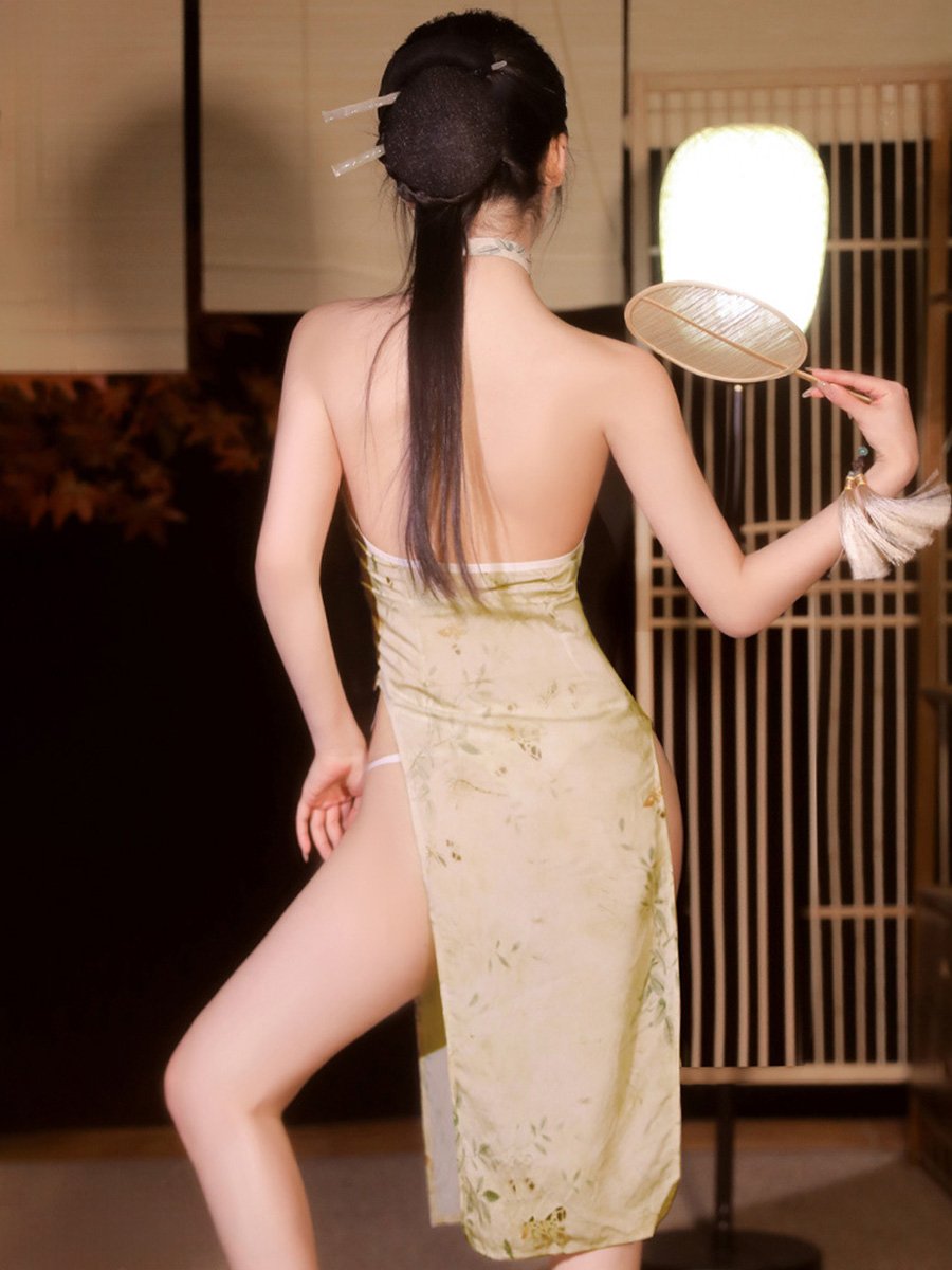 Yellow Floral High Slit Cheongsam