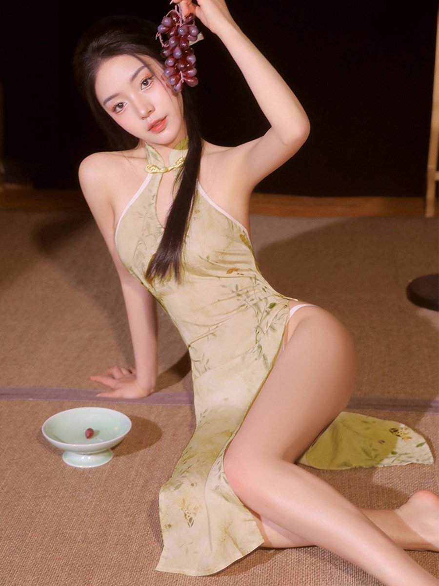 Yellow Floral High Slit Cheongsam