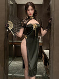 Elegant Black Lace Cheongsam Dress