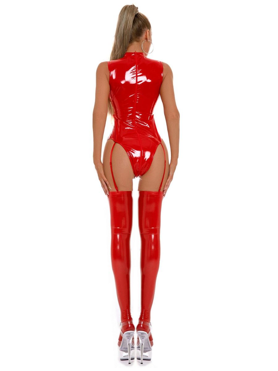 Faux Leather & Mesh Patchwork Bodysuit