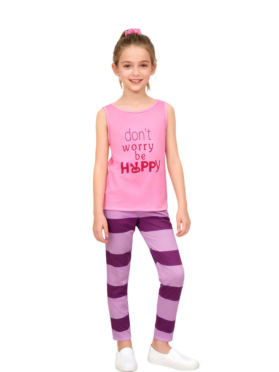 Girls Pink Tank & Striped Pants Outfit Set