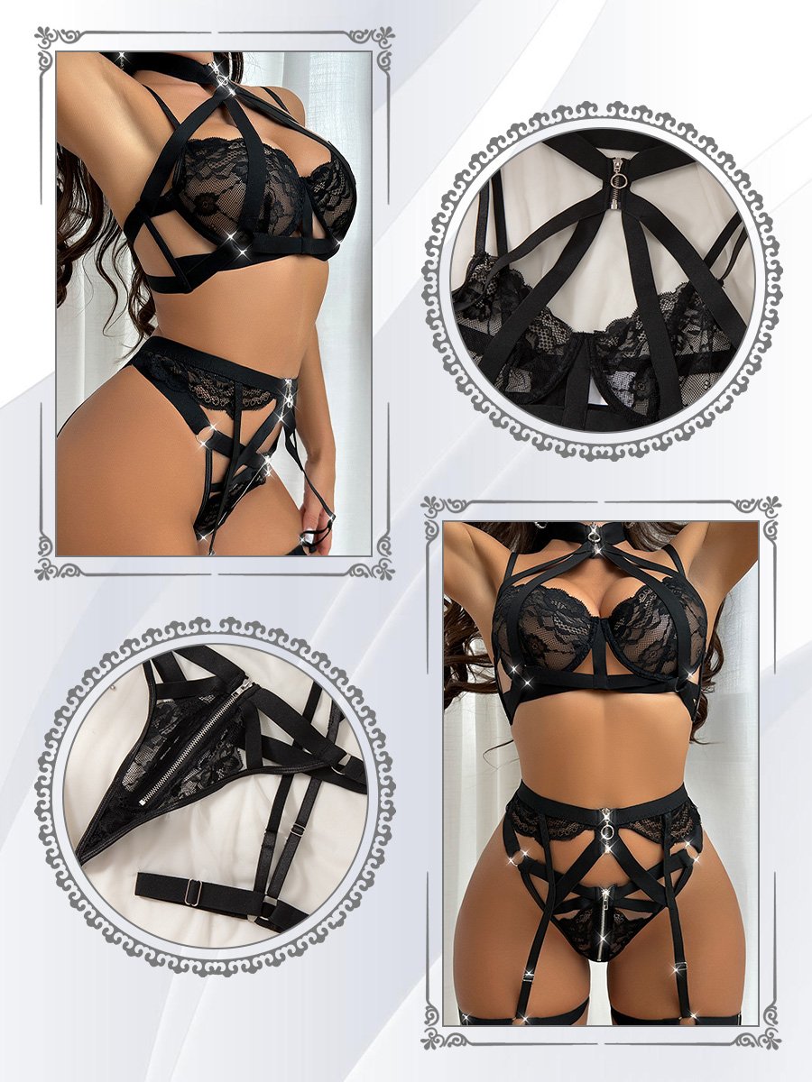 Strappy Punk Garter Belt Lingerie Set