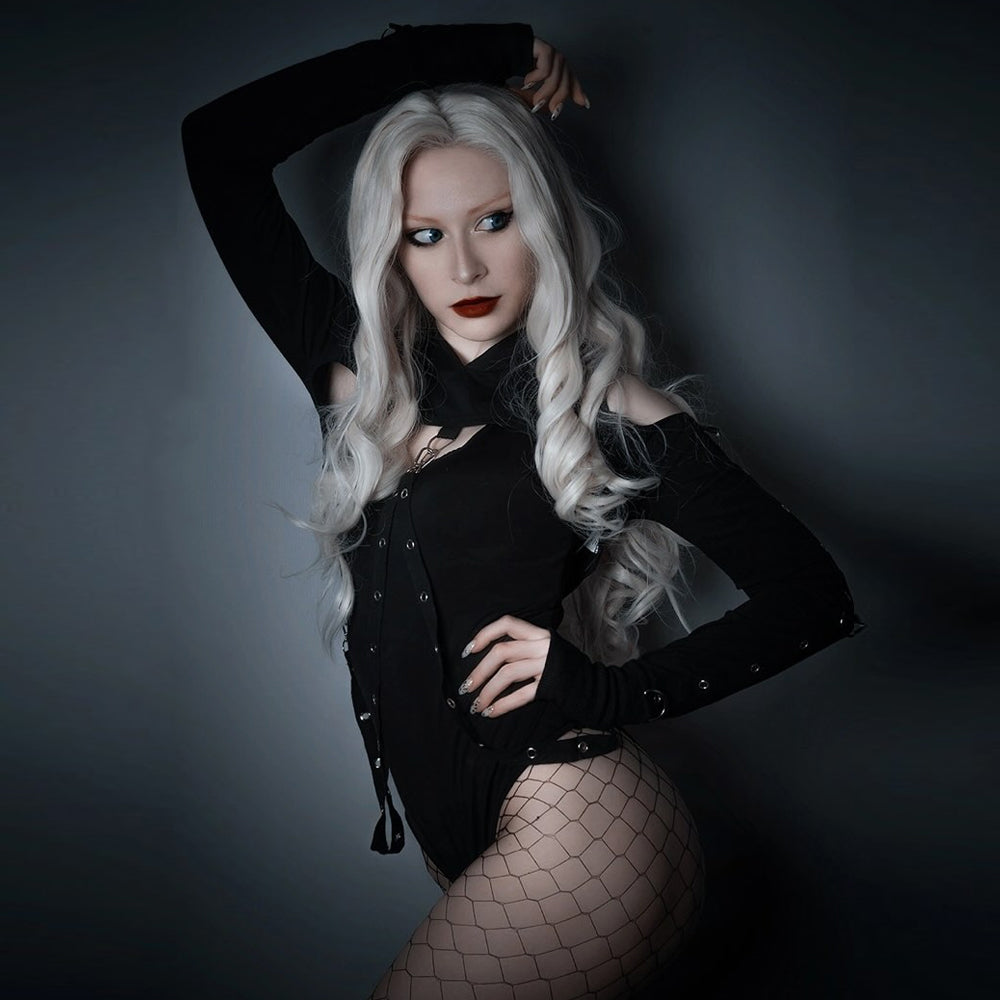 Gothic Street Short Hoodie Dark Halloween Off-shoulder Pullover Crop Top