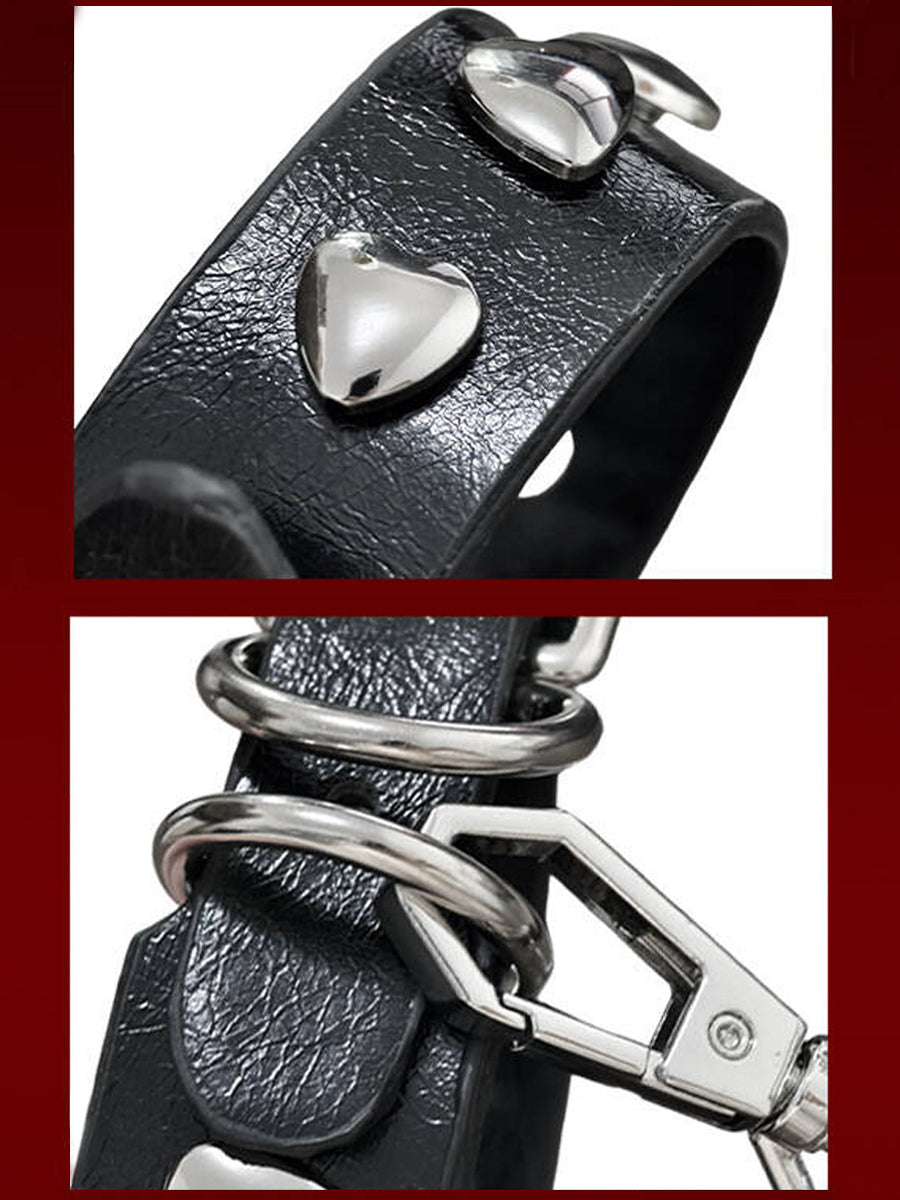 Heart Studded Leather Handcuffs