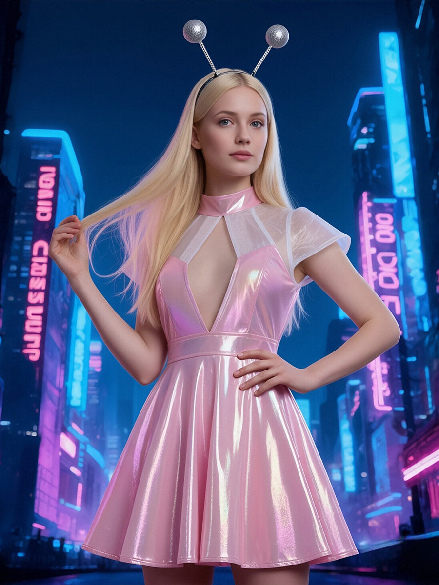 Holographic Alien Cosplay Mini Dress
