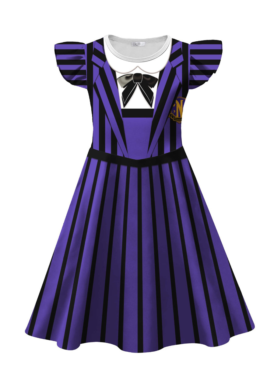 Kids Gothic Purple Striped Dress Costume