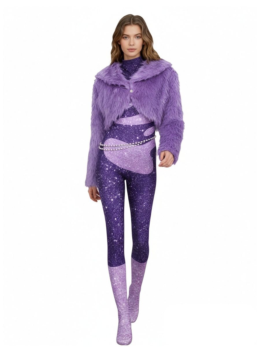 Purple Faux Fur Jacket and Jumpsuit Set