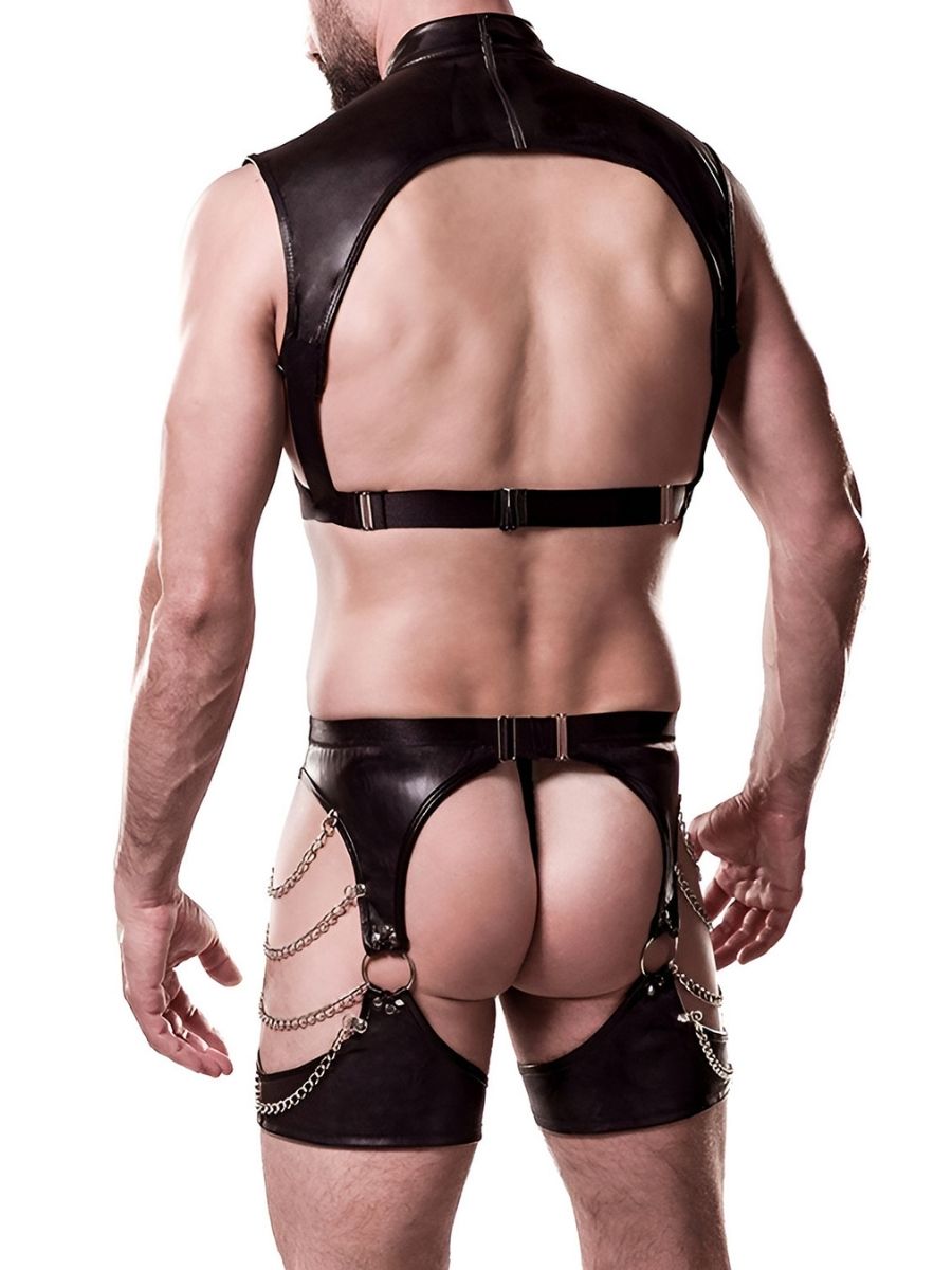 Men’s Faux Leather Chains Clubwear Set
