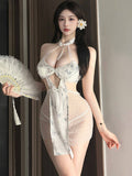 Modern Bamboo Print Cheongsam Dress