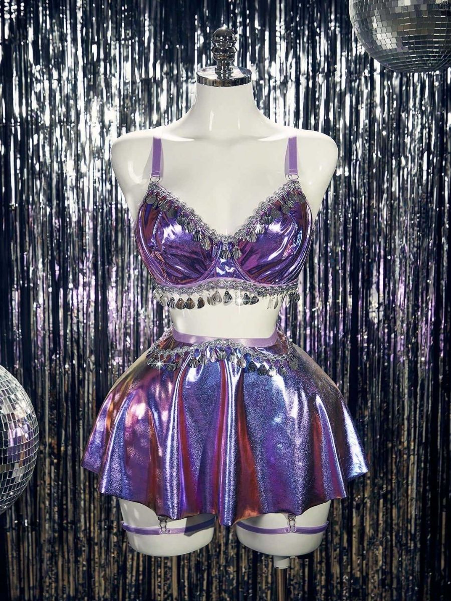 Plus Size Metallic Purple Rave Set