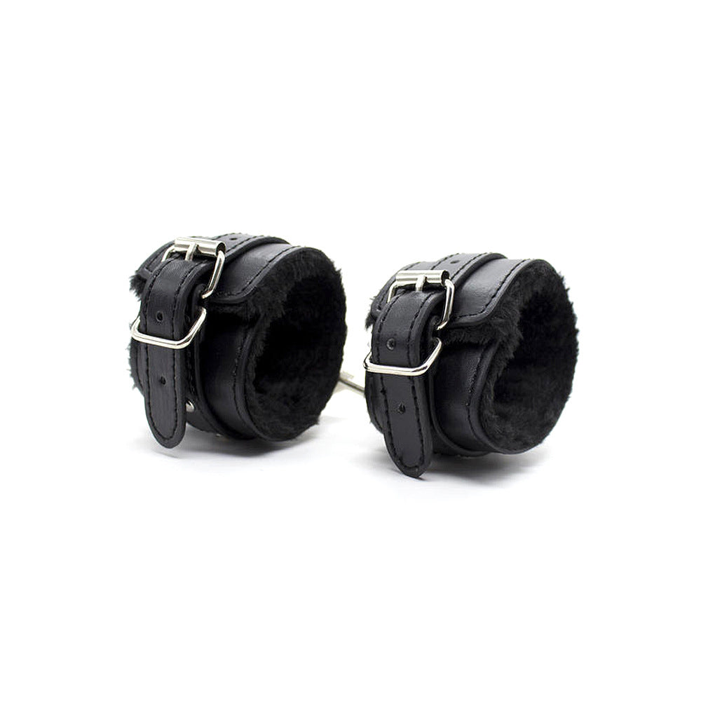 PU Leather and Furry Handcuffs Adjustable Buckle Shackle Cosplay Accessory