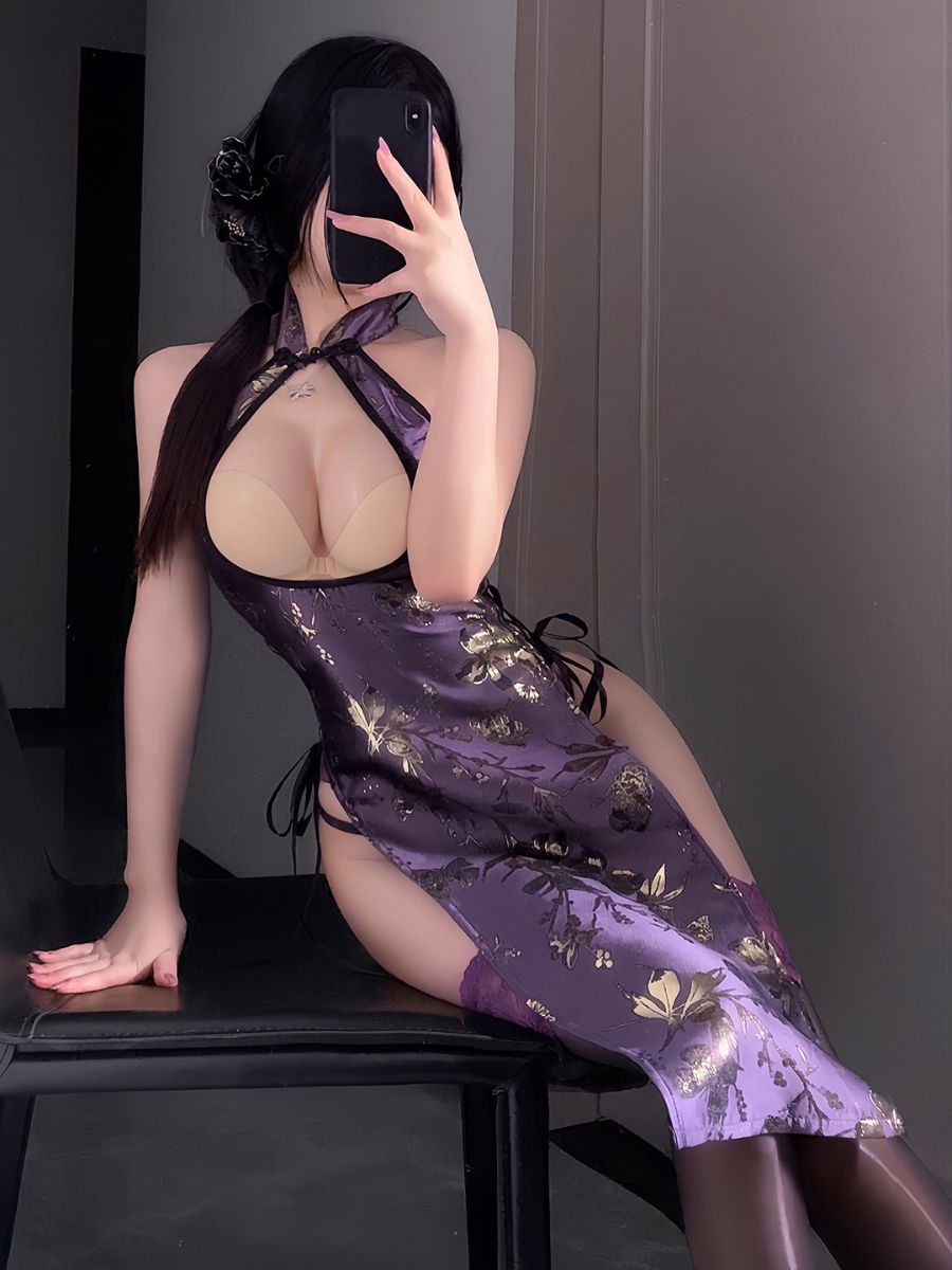 Purple Floral Lingerie Cheongsam