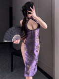Purple Floral Lingerie Cheongsam