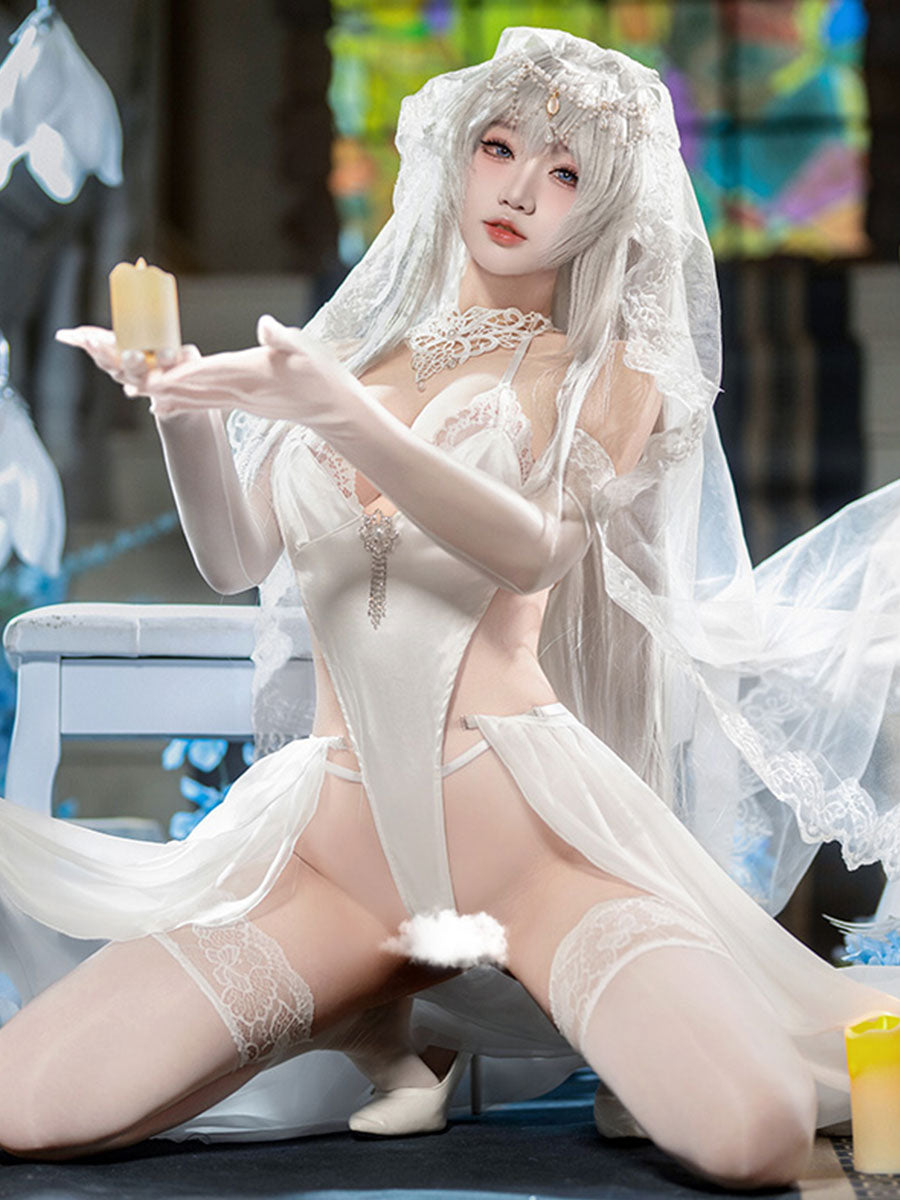 White Satin Bridal Cosplay Lingerie