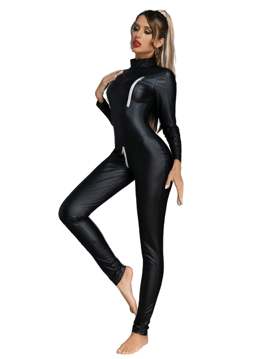 Zipper Up Crotchless & Cupless Catsuit
