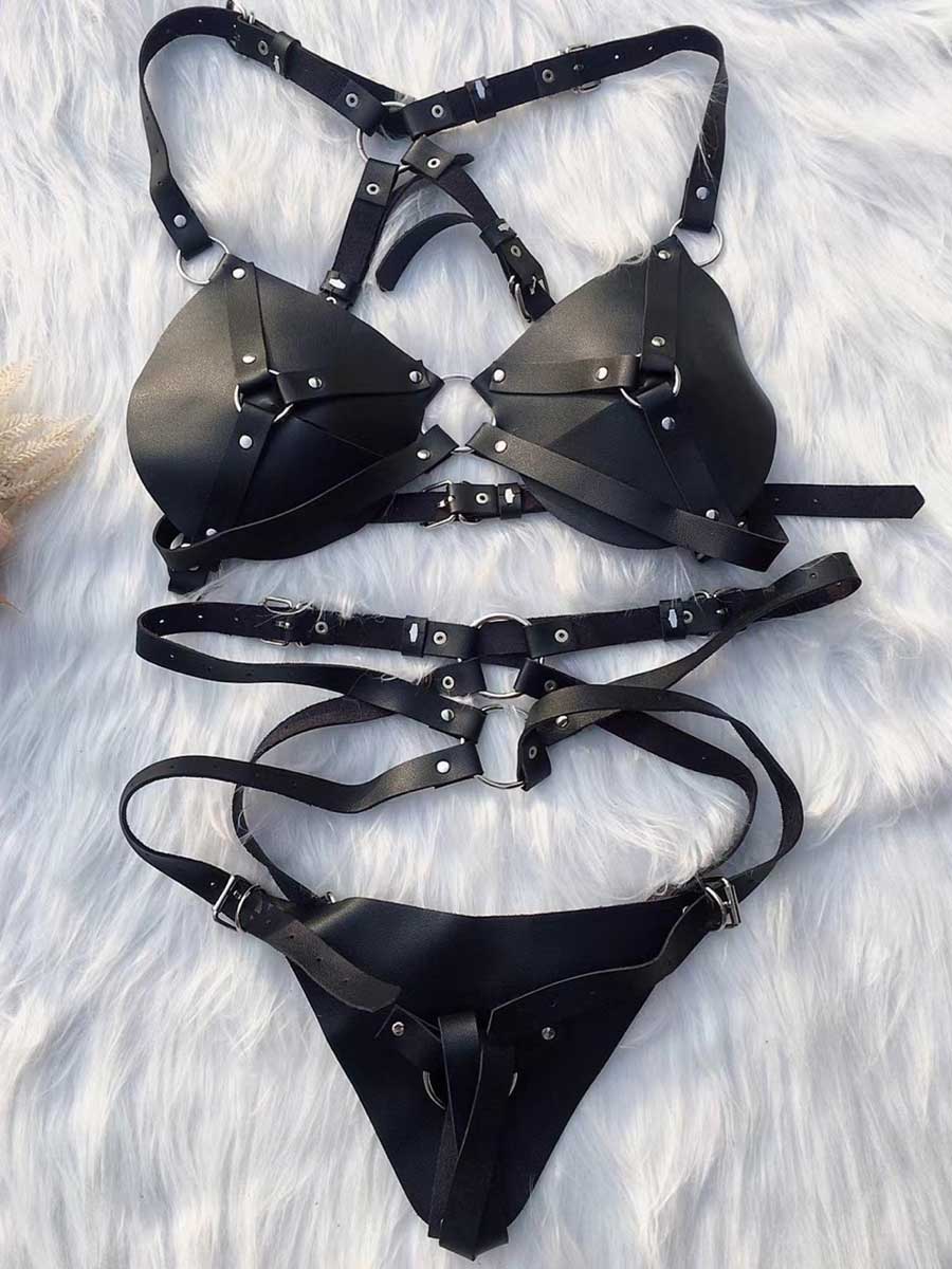 PU Leather Bra and Panty Set