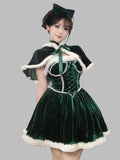 Velvet Christmas Mini Dress with Shawl