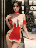Off Shoulder Lace Up Santa Dress