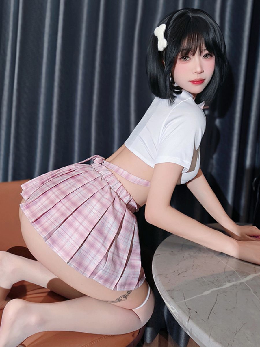 Pink Plaid Mini Skirt Uniform