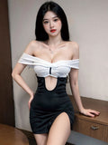 Black and White Secretary Bodycon Dress