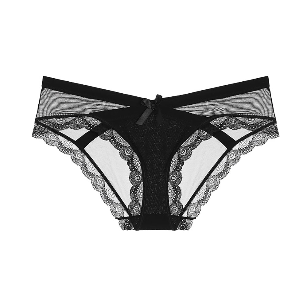Sheer Mesh Hipster Panty Mid Waistband Lace Trim Women Briefs