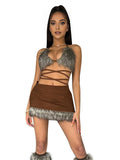 Two Piece Furry Bra Top and Skirt