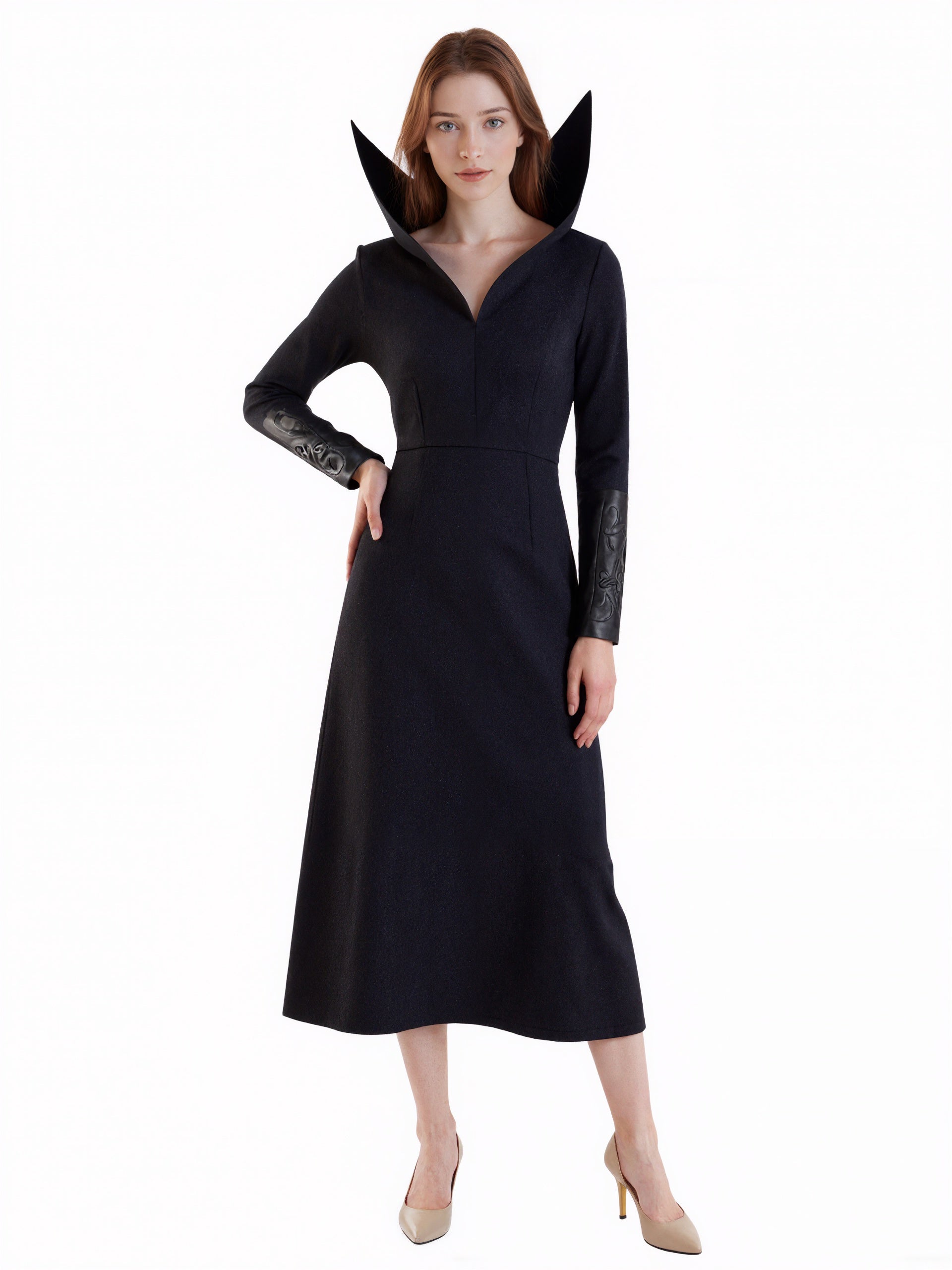 Gothic Black High-Collar Long Dress