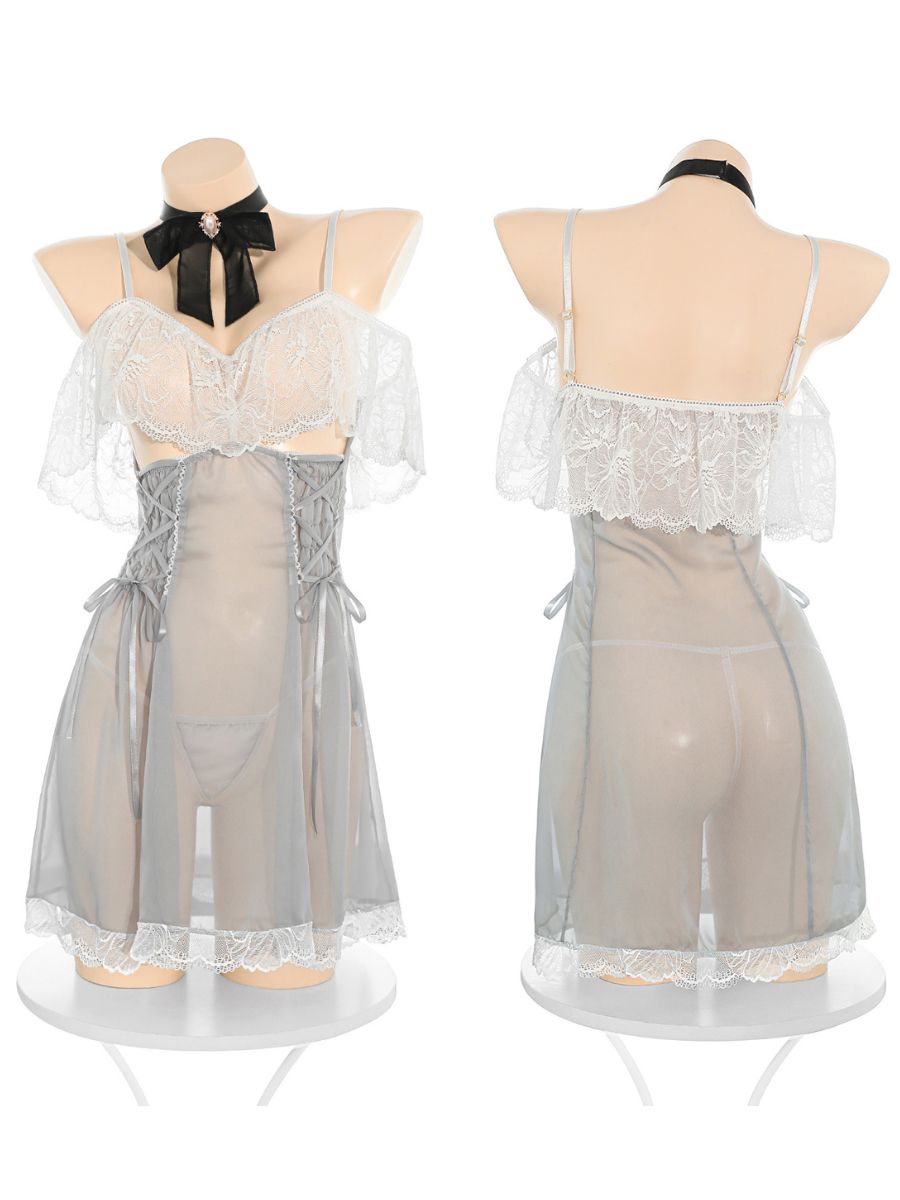 Two Tone Lace Trim Babydoll Lingerie