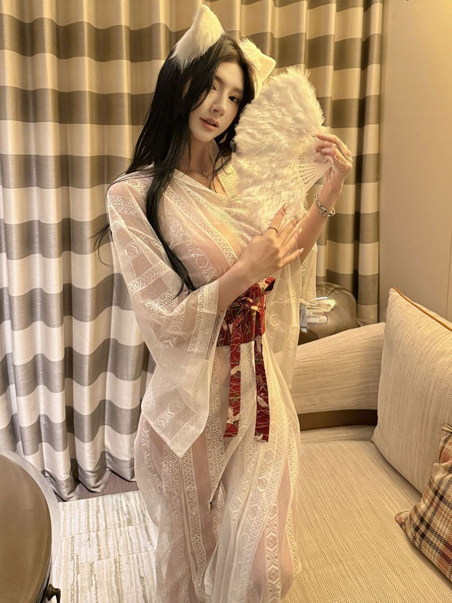 White Sheer Kimono Long Dress