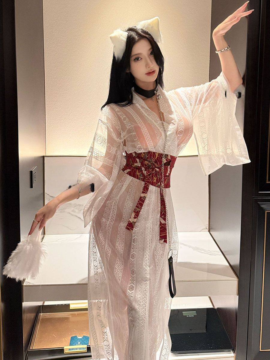 White Sheer Kimono Long Dress