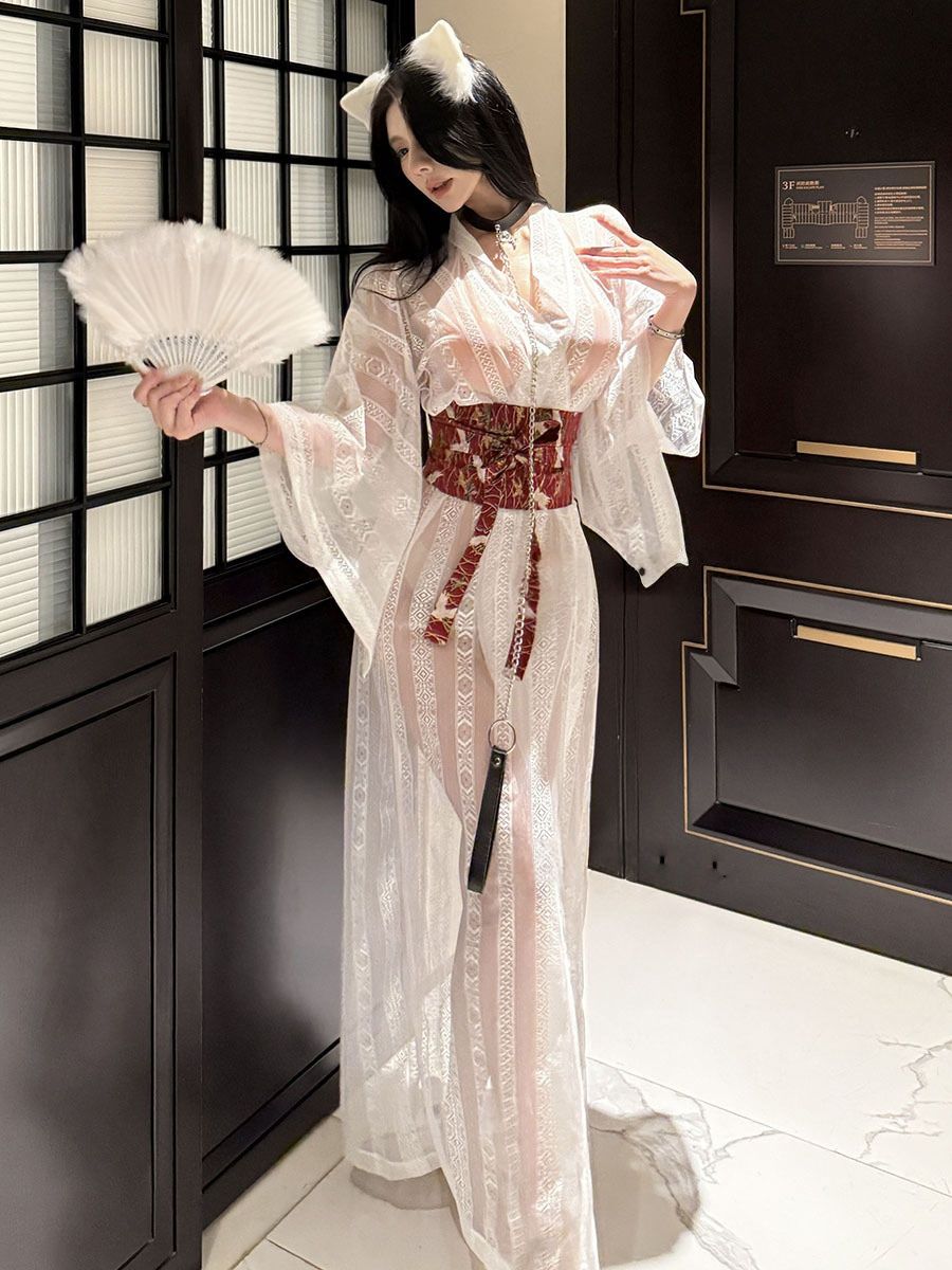 White Sheer Kimono Long Dress