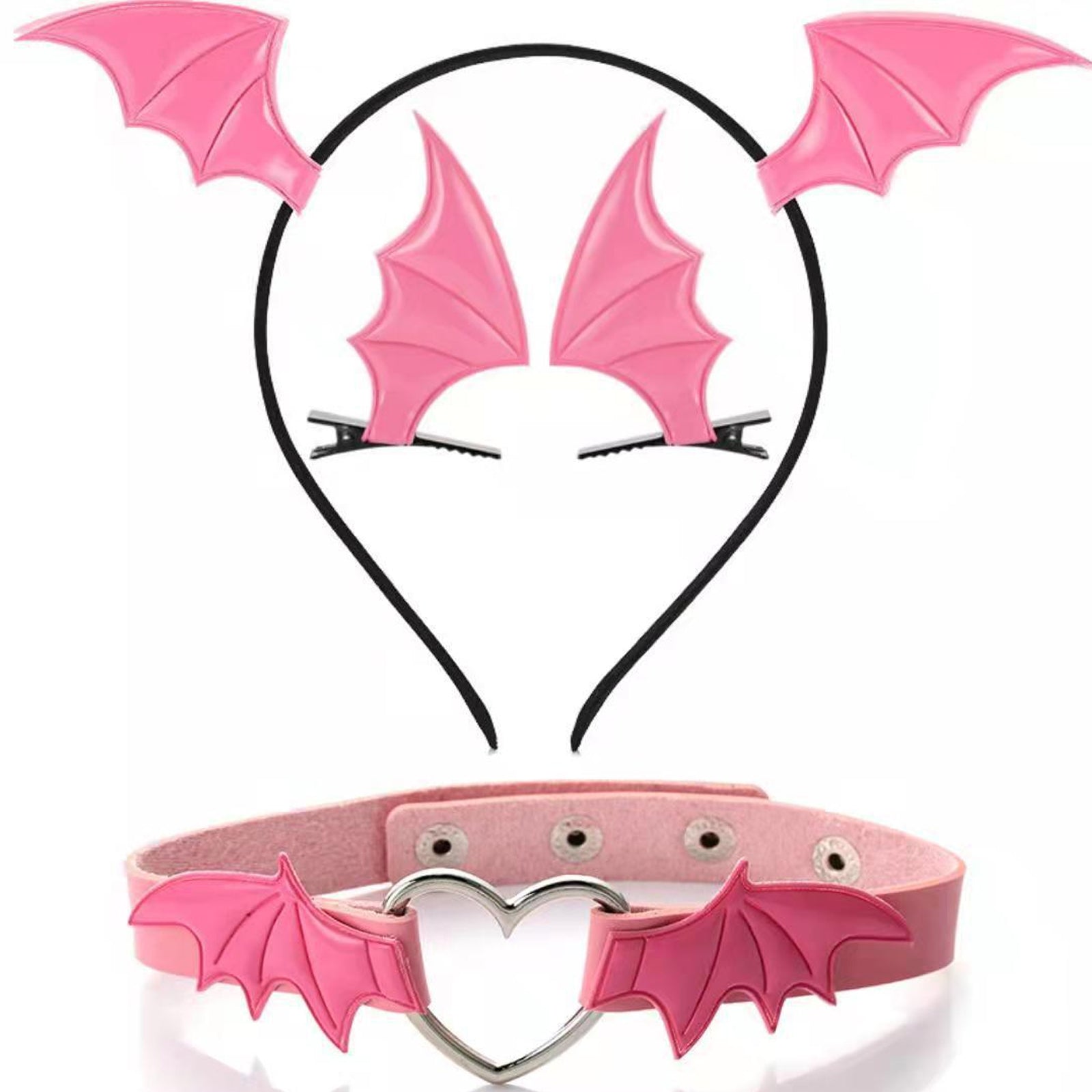 Yomorio Bat Wings Headband Hair Clips and Choker for Women 3 Piece Devil Cosplay Accessories