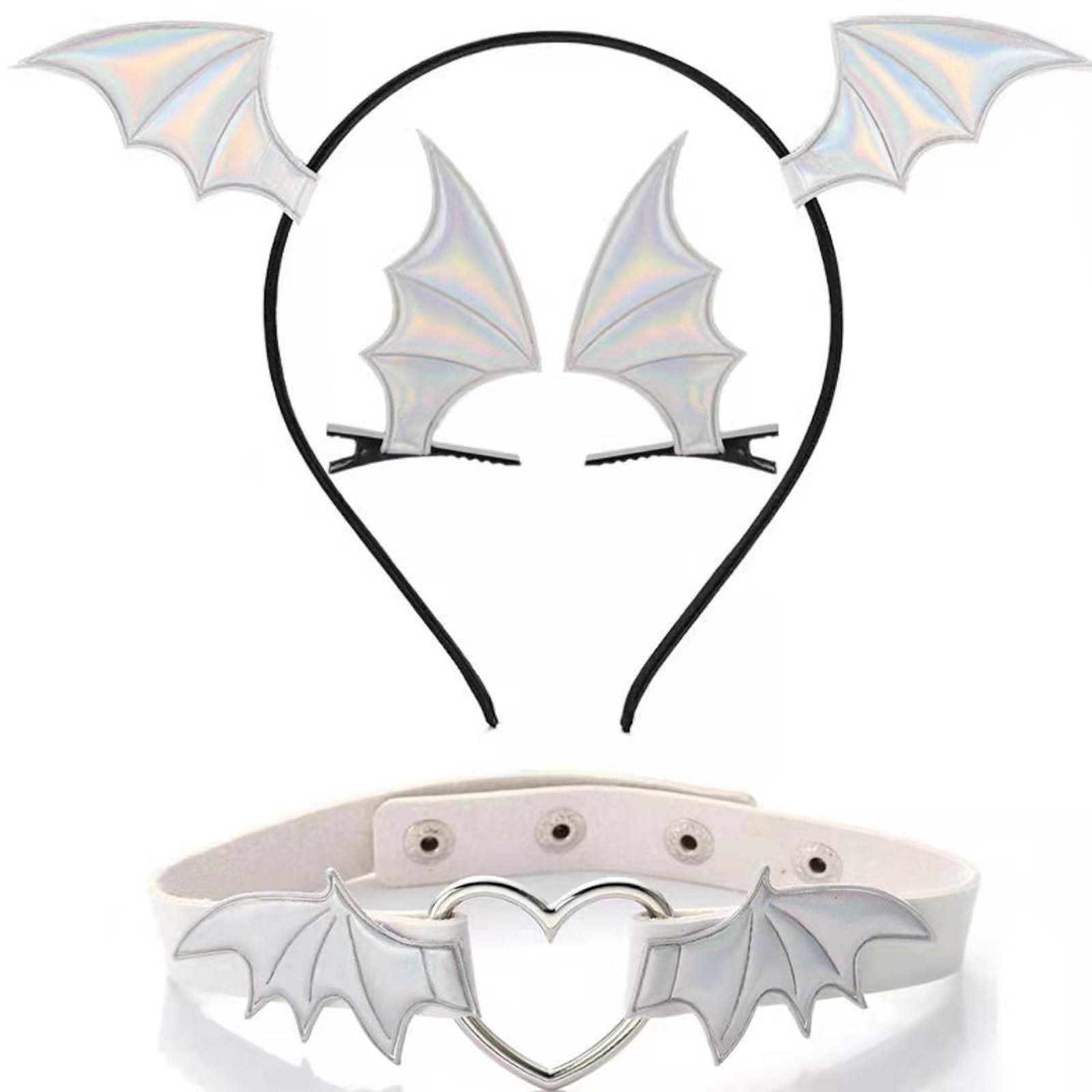 Yomorio Bat Wings Headband Hair Clips and Choker for Women 3 Piece Devil Cosplay Accessories
