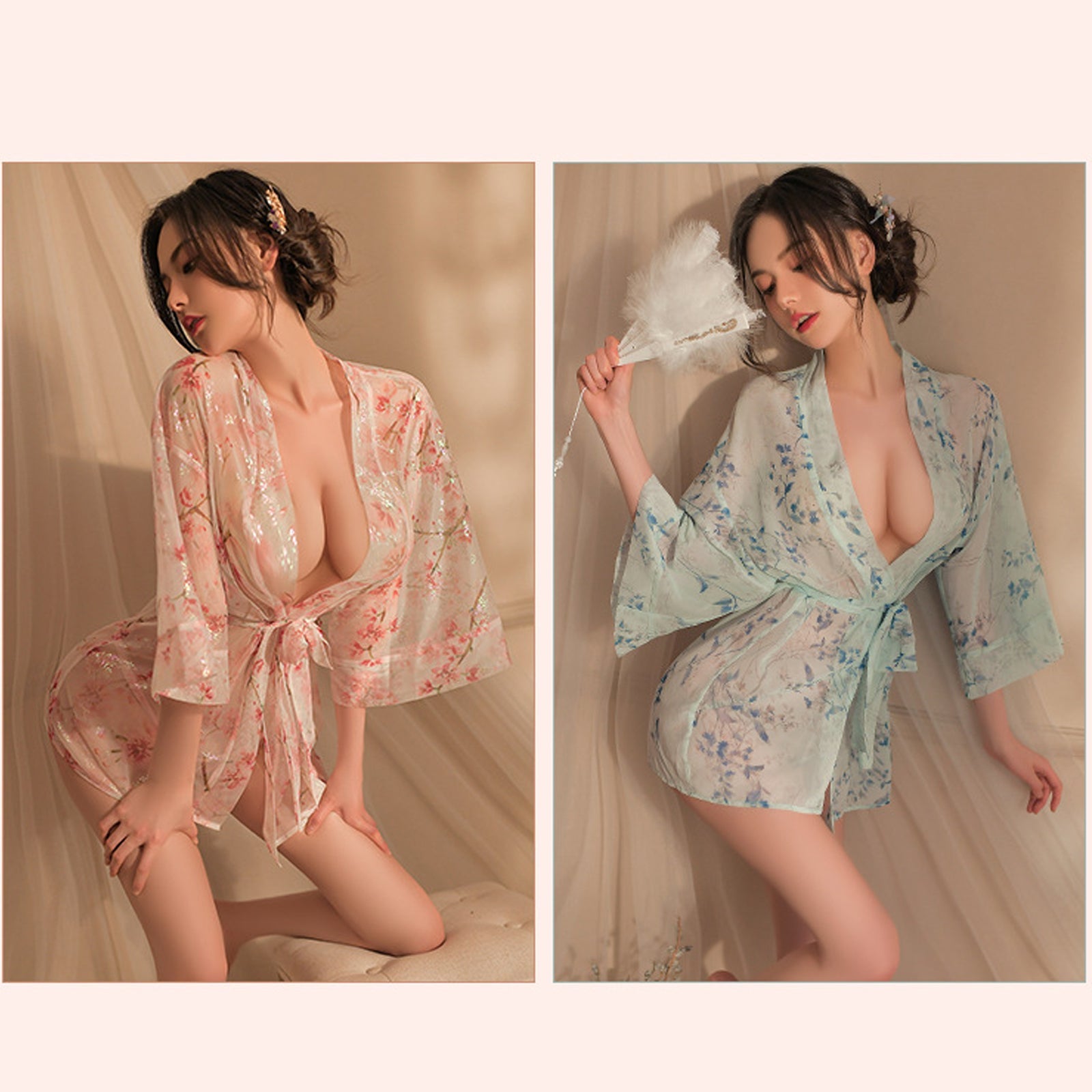 Yomorio Japanese Kimono Robes Anime Geisha Cosplay Lingerie V Neck Floral Print Dress