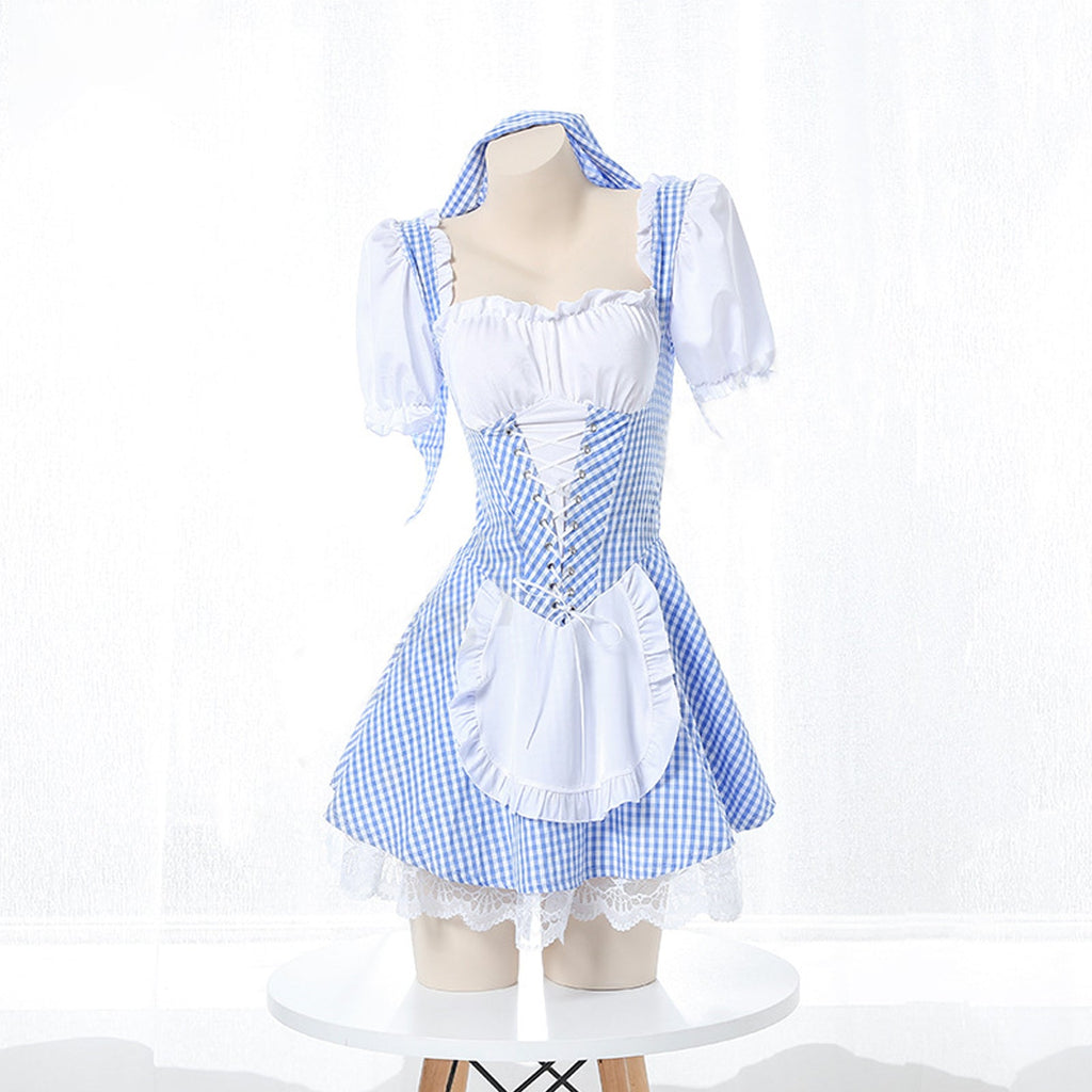 Yomorio Japanese Maid Costume Anime Cosplay Outfit Adult Plaid Maid Dress